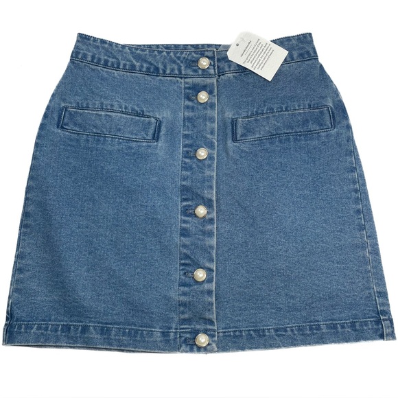 House of Harlow 1960 Dresses & Skirts - House of Harlow 1960 Nicole Richie Denim Mini Skirt Pearl Buttons Stretch Size 4